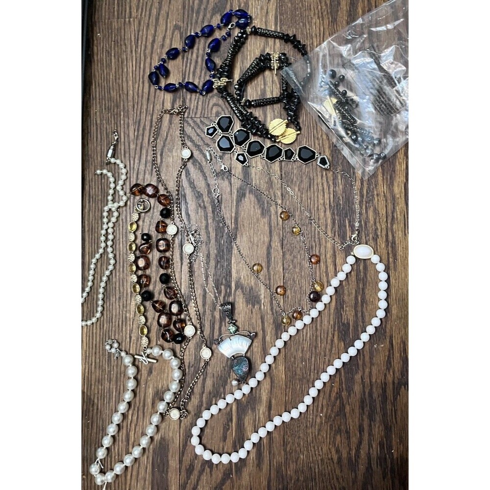 Mixed Lot Broken Jewelry Necklaces Bracelet Pendants Silver Blue Gold